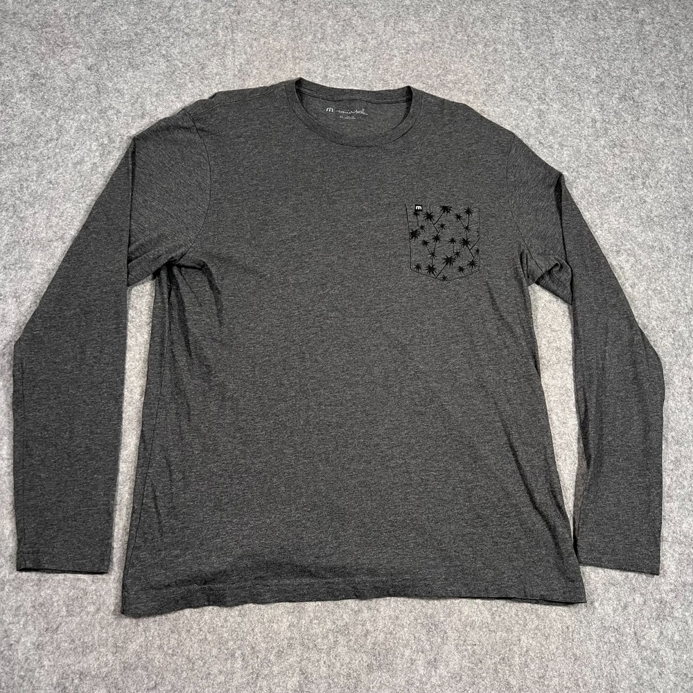 Travis Mathew Charcoal Gray Palm Tree Long Sleeve Pocket Tee Men's‎ Size XL